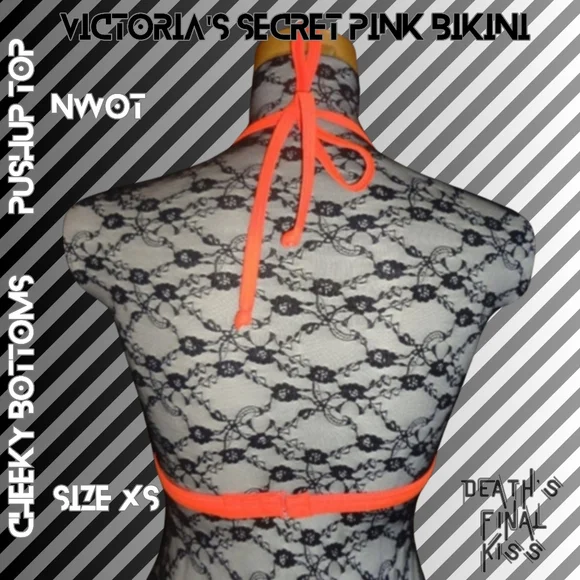 RARE Victoria's Secret PINK Hunter Orange Leopard Cheeky Tiny Pushup Bikini XS - Picture 9 of 15